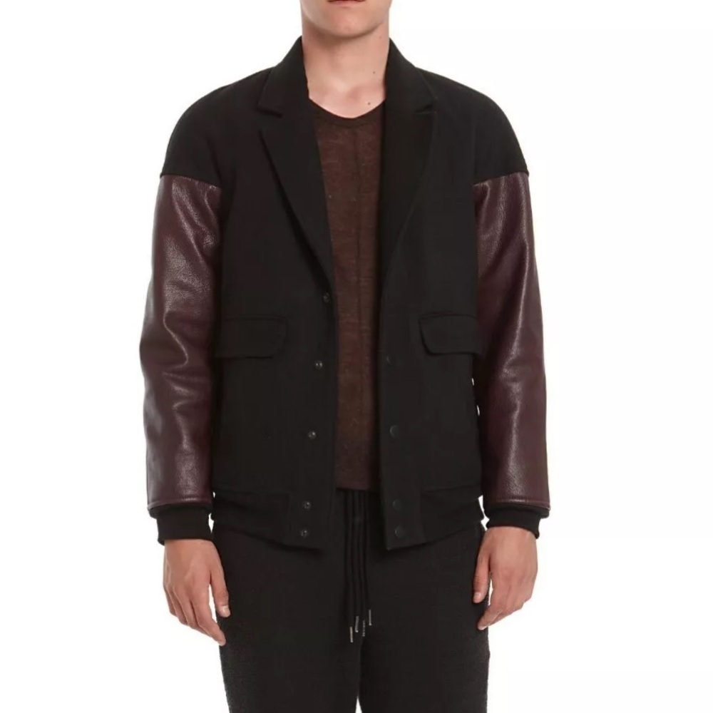 Alexander Wang Calfskin Leather Trim combo Varsity Bomber Jacket Black EUC Sm